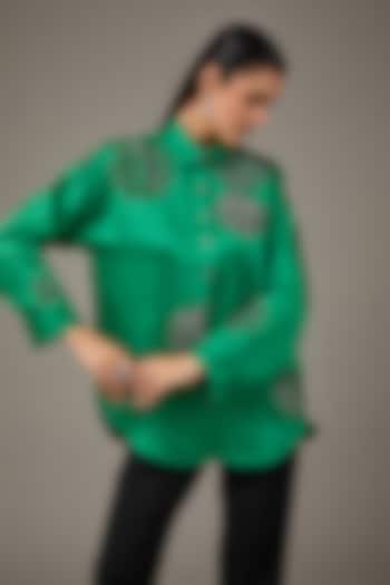 Green Cupro Satin Shirt by Namrata Joshipura