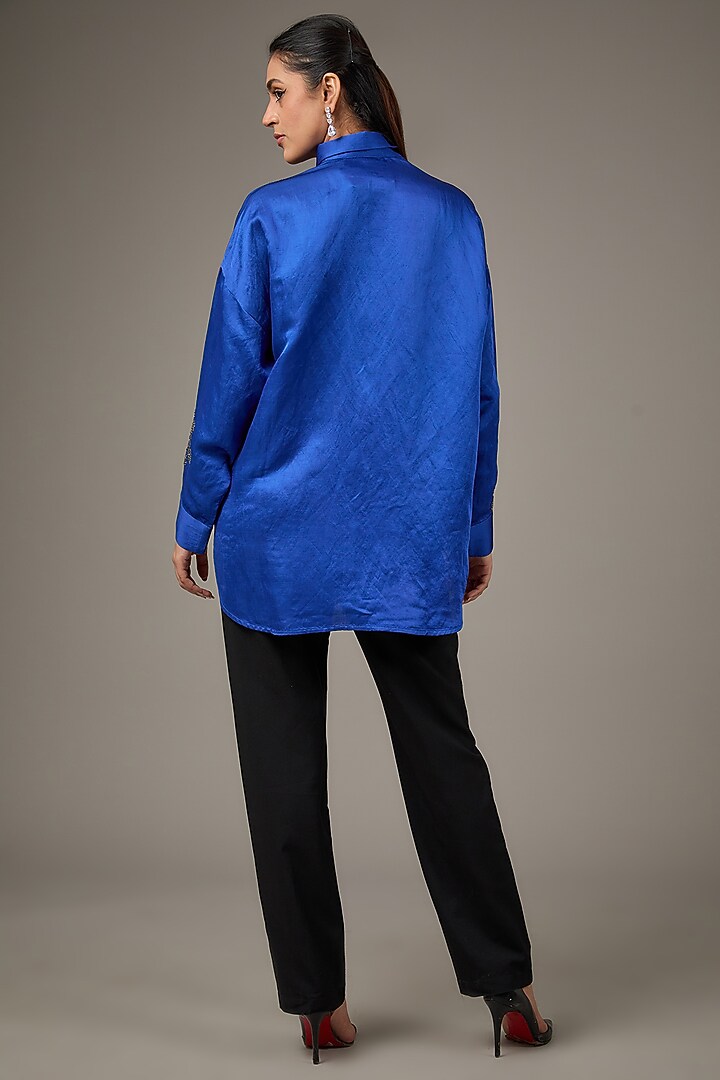 Blue Cupro Satin Shirt by Namrata Joshipura at Pernia's Pop Up Shop