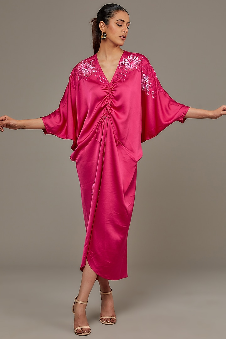 Fuchsia Satin Kaftan by Namrata Joshipura