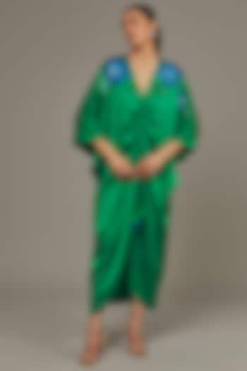 Green Satin Kaftan by Namrata Joshipura