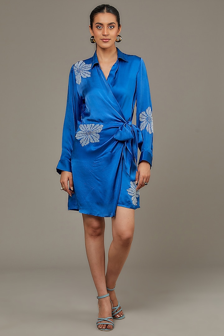 Blue Cupro Satin Mini Dress by Namrata Joshipura