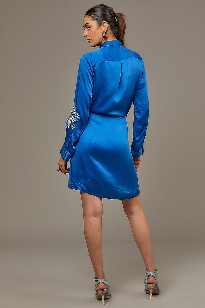 Blue Cupro Satin Mini Cocktail Dress by Namrata Joshipura at Pernia's Pop Up Shop