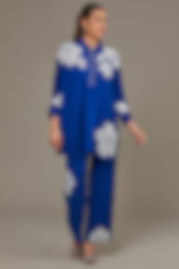 Blue Texture Crepe Co-Ord Set by Namrata Joshipura at Pernia's Pop Up Shop