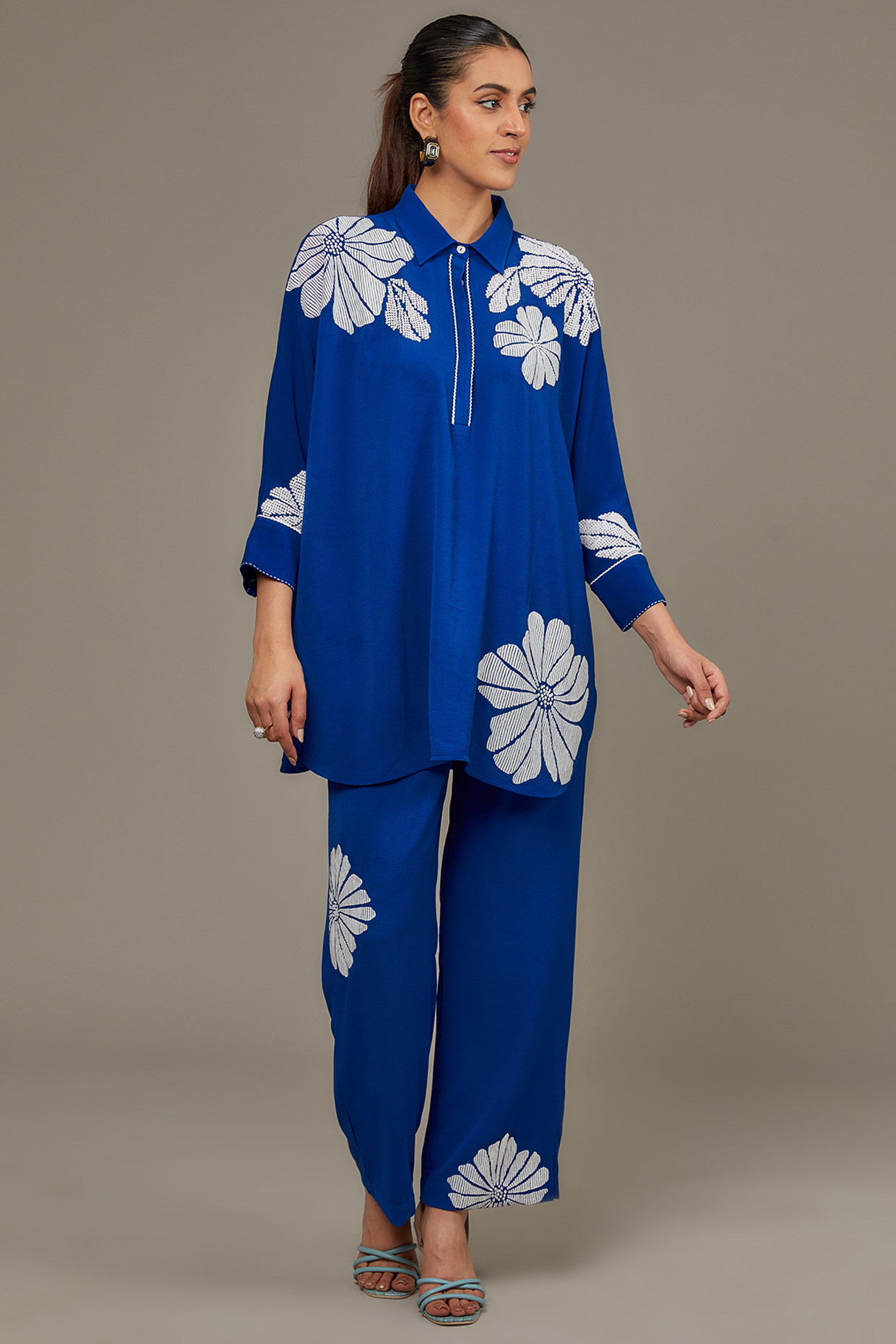 Blue Texture Crepe Co-Ord Set by Namrata Joshipura at Pernia's Pop Up Shop