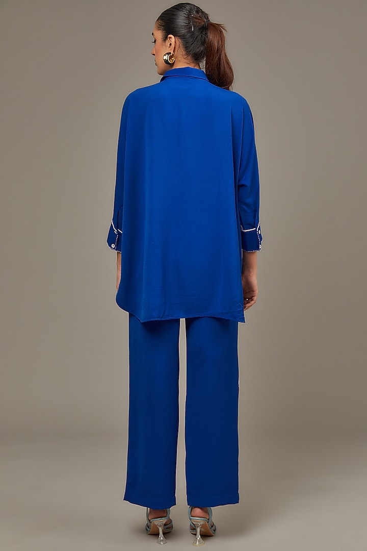Blue Texture Crepe Co-Ord Set by Namrata Joshipura at Pernia's Pop Up Shop