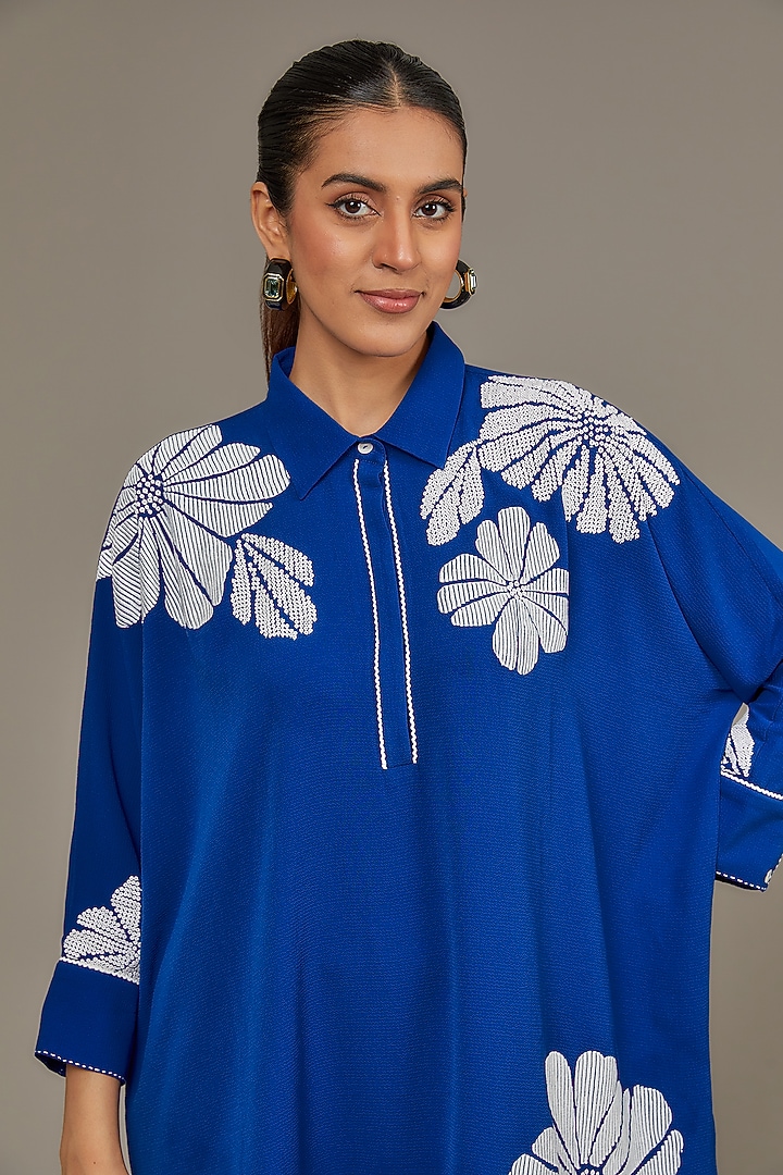 Blue Texture Crepe Co-Ord Set by Namrata Joshipura at Pernia's Pop Up Shop