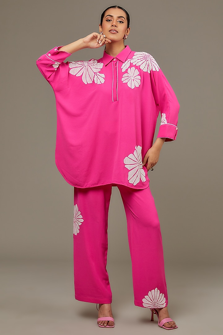Fuchsia Texture Crepe Co-Ord Set by Namrata Joshipura at Pernia's Pop Up Shop