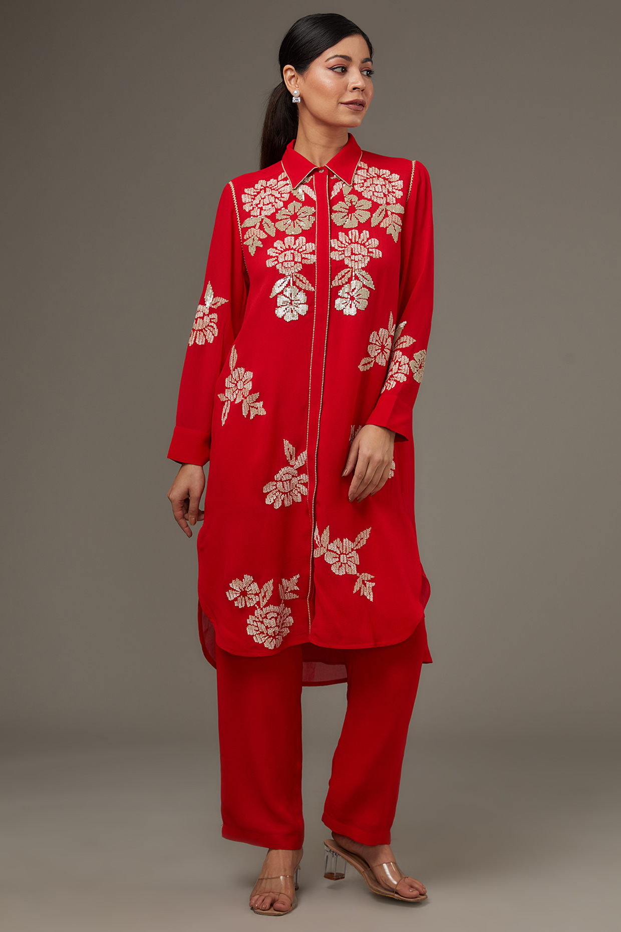 Red Georgette Tunic Set by Namrata Joshipura