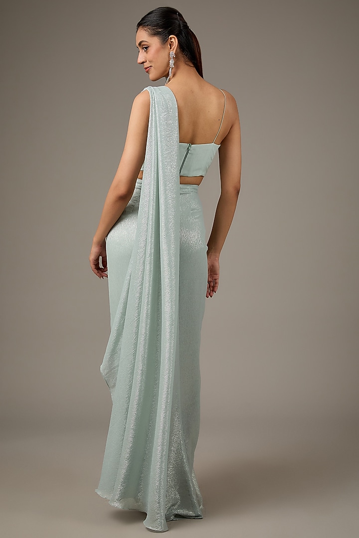 Ice Blue Shimmer Chiffon Pre-Stitched Wedding Saree Set by Namrata Joshipura at Pernia's Pop Up Shop