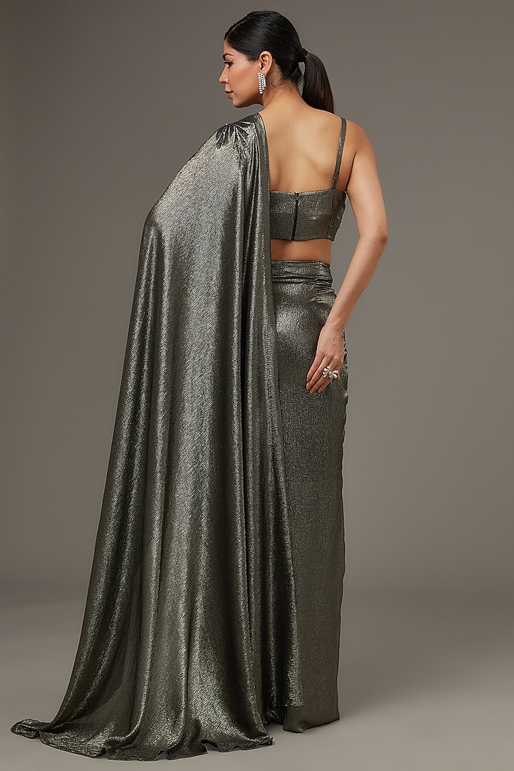 Black & Gold Shimmer Chiffon Wedding Saree Set by Namrata Joshipura at Pernia's Pop Up Shop