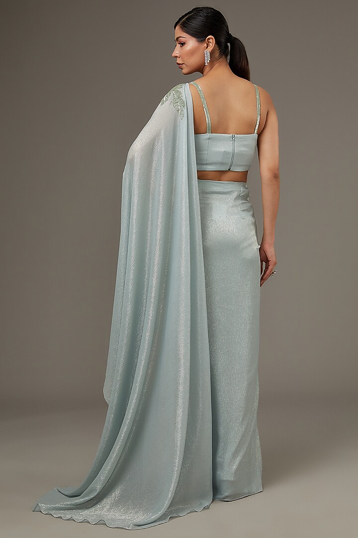 Ice Blue Shimmer Chiffon Wedding Saree Set by Namrata Joshipura at Pernia's Pop Up Shop