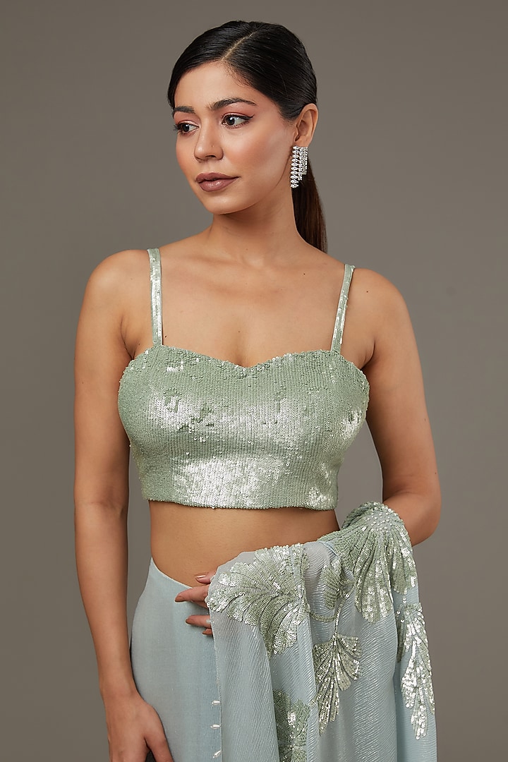 Ice Blue Shimmer Chiffon Wedding Saree Set by Namrata Joshipura at Pernia's Pop Up Shop