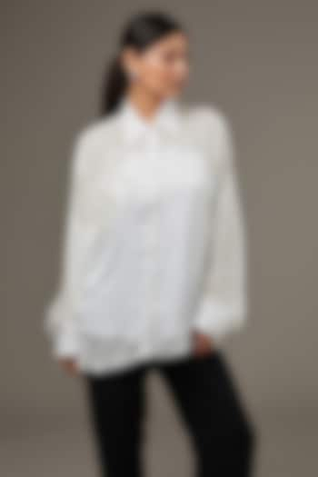 White Cupro Satin Shirt by Namrata Joshipura