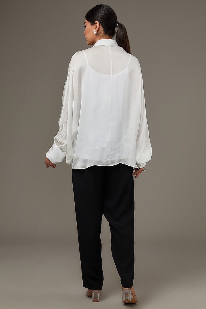 White Cupro Satin Shirt by Namrata Joshipura at Pernia's Pop Up Shop