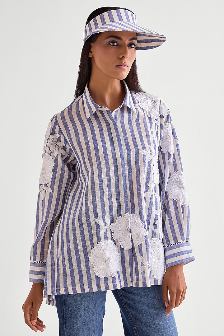 Blue Bell Linen Striped Shirt by Namrata Joshipura at Pernia's Pop Up Shop