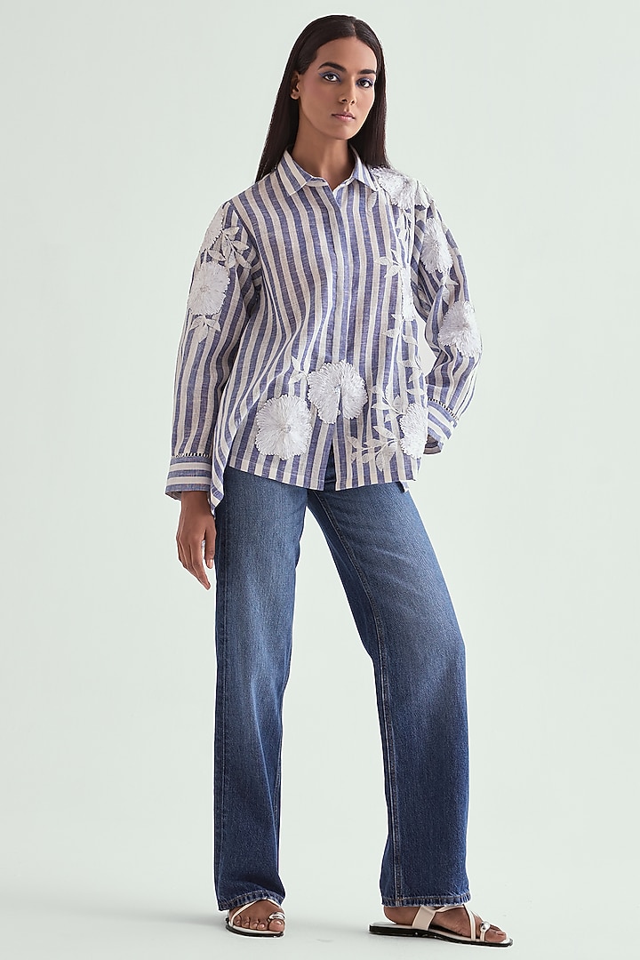 Blue Bell Linen Striped Shirt by Namrata Joshipura at Pernia's Pop Up Shop