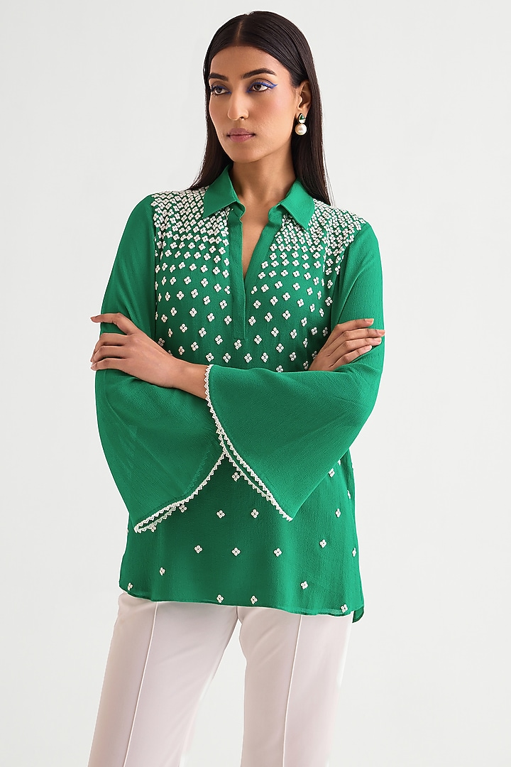 Evergreen Georgette Bell Sleeves Top by Namrata Joshipura at Pernia's Pop Up Shop