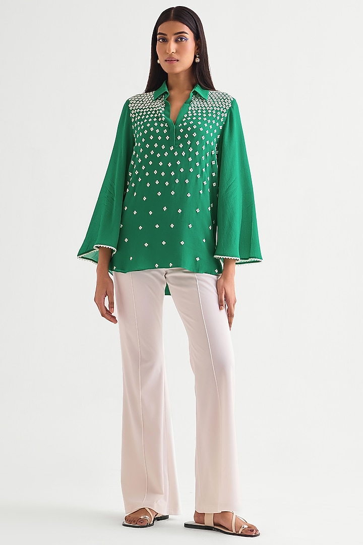Evergreen Georgette Bell Sleeves Top by Namrata Joshipura at Pernia's Pop Up Shop