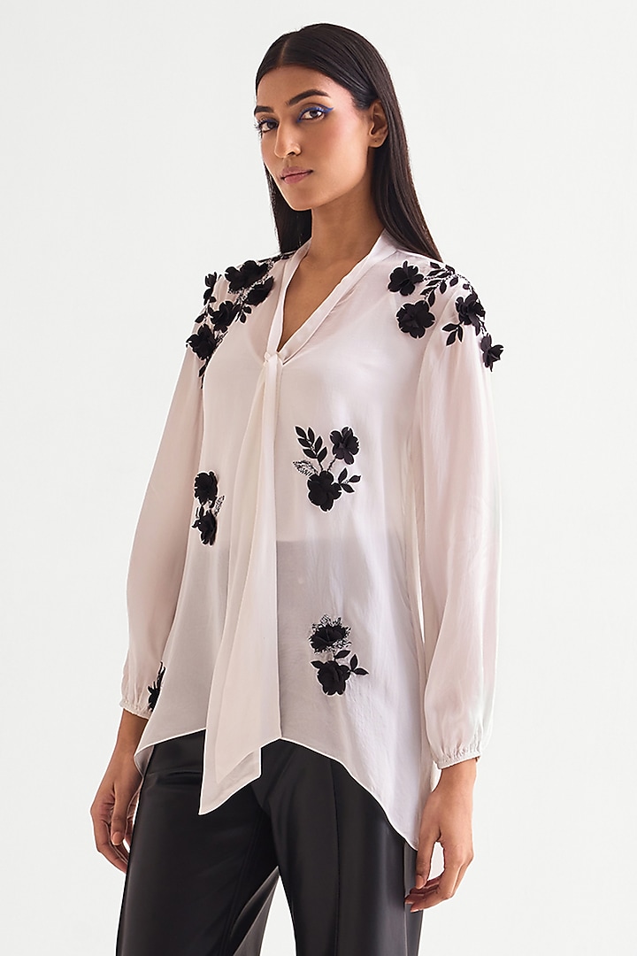 Ivory Satin Scrunchy Handkerchief Top by Namrata Joshipura at Pernia's Pop Up Shop