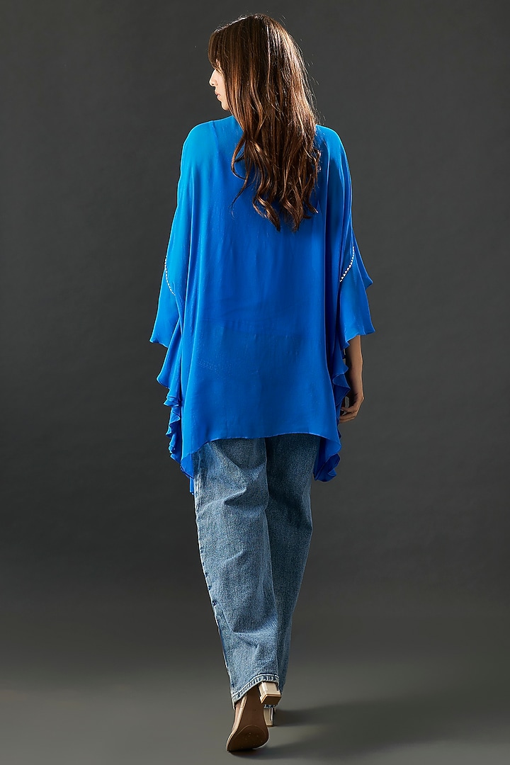 Blue Georgette Frilled Tunic by Namrata Joshipura at Pernia's Pop Up Shop