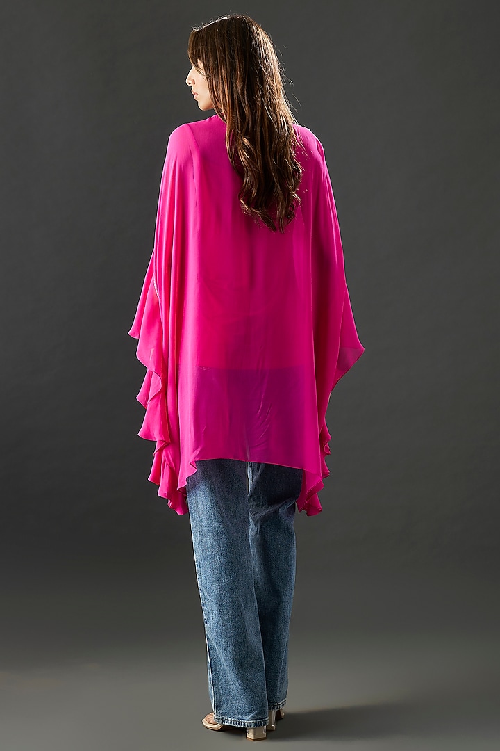 Fuchsia Georgette Frilled Tunic by Namrata Joshipura at Pernia's Pop Up Shop