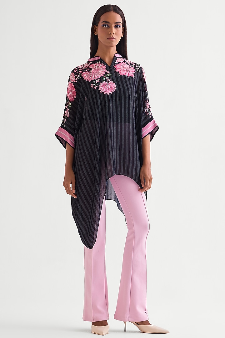 Black Georgette Floral Handkerchief Tunic by Namrata Joshipura at Pernia's Pop Up Shop