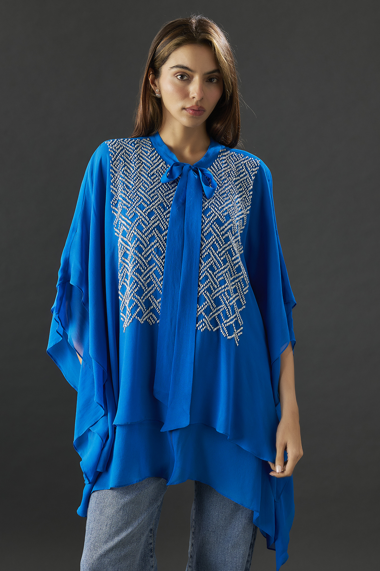 Blue Georgette Double Layered Tunic by Namrata Joshipura at Pernia's Pop Up Shop