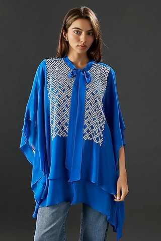 Blue Georgette Double Layered Tunic by Namrata Joshipura