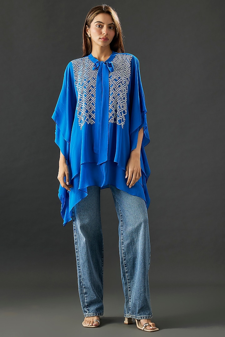 Blue Georgette Double Layered Tunic by Namrata Joshipura at Pernia's Pop Up Shop