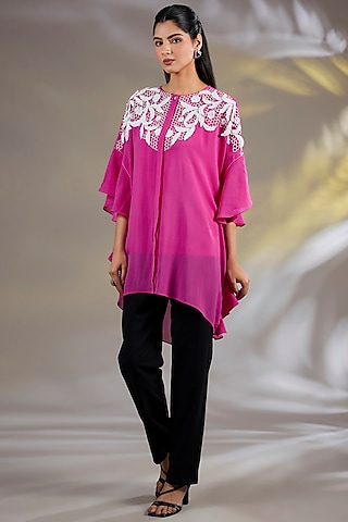 Pink Georgette Tunic With Slip by Namrata Joshipura