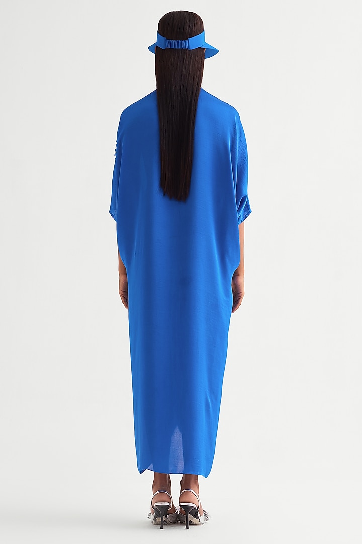 German Blue Satin Drawstring Vacation Dress by Namrata Joshipura at Pernia's Pop Up Shop