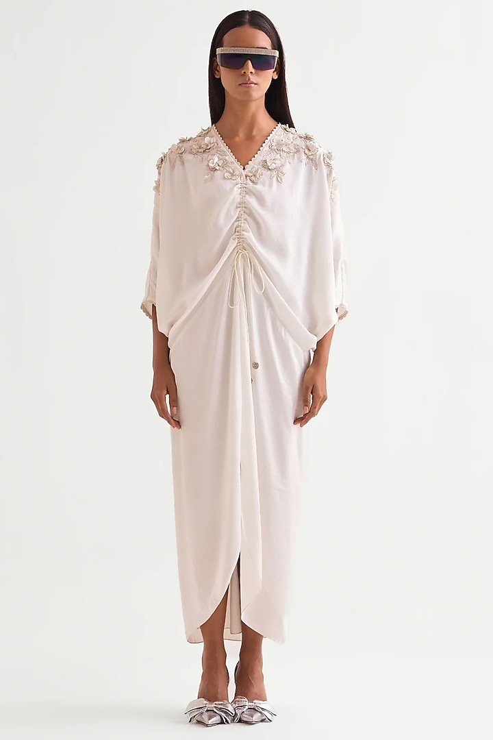 Ivory Satin Vacation Dress by Namrata Joshipura at Pernia's Pop Up Shop