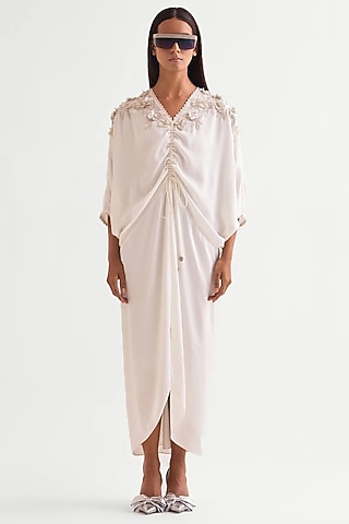 Ivory Satin Dress by Namrata Joshipura