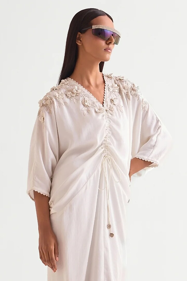 Ivory Satin Vacation Dress by Namrata Joshipura at Pernia's Pop Up Shop