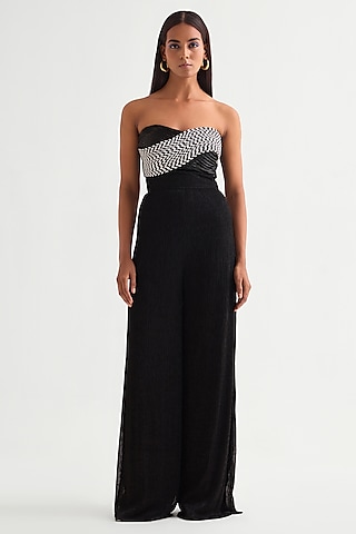 Black Shimmer Crepe Corset Jumpsuit by Namrata Joshipura