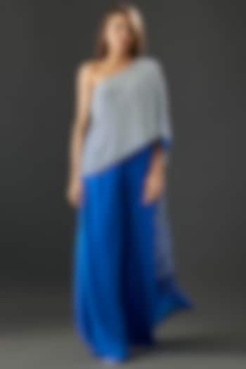 Blue Georgette One Shoulder Jumpsuit by Namrata Joshipura at Pernia's Pop Up Shop
