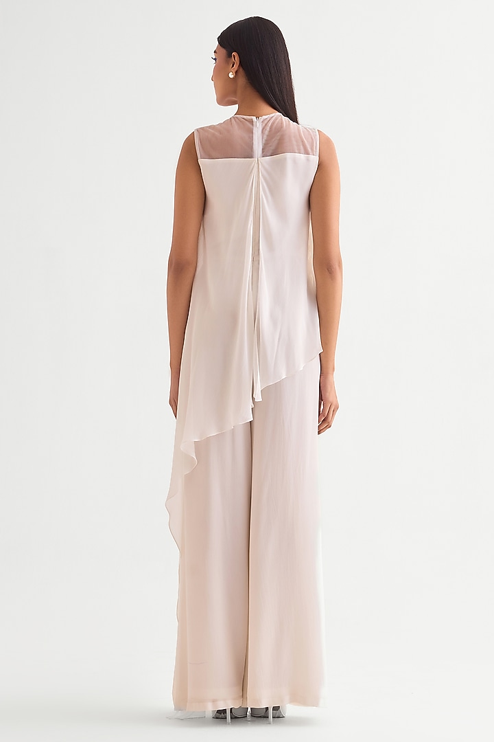 Ivory Georgette Panelled Jumpsuit by Namrata Joshipura at Pernia's Pop Up Shop