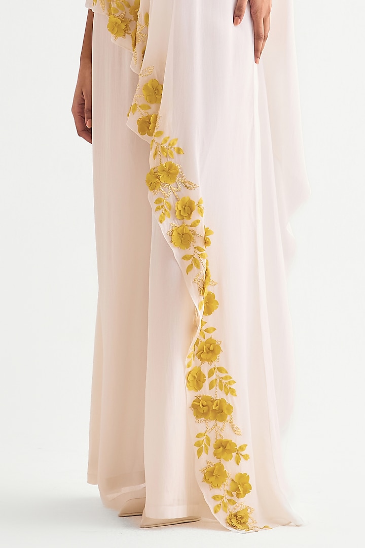Ivory Georgette Panelled Jumpsuit by Namrata Joshipura at Pernia's Pop Up Shop