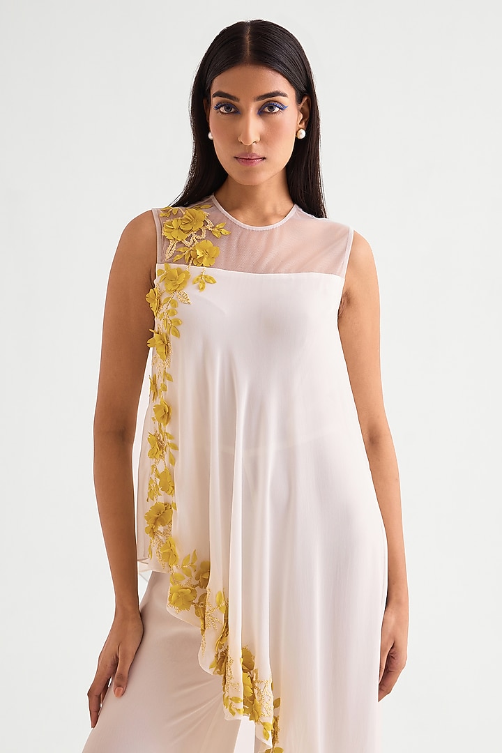 Ivory Georgette Panelled Jumpsuit by Namrata Joshipura at Pernia's Pop Up Shop