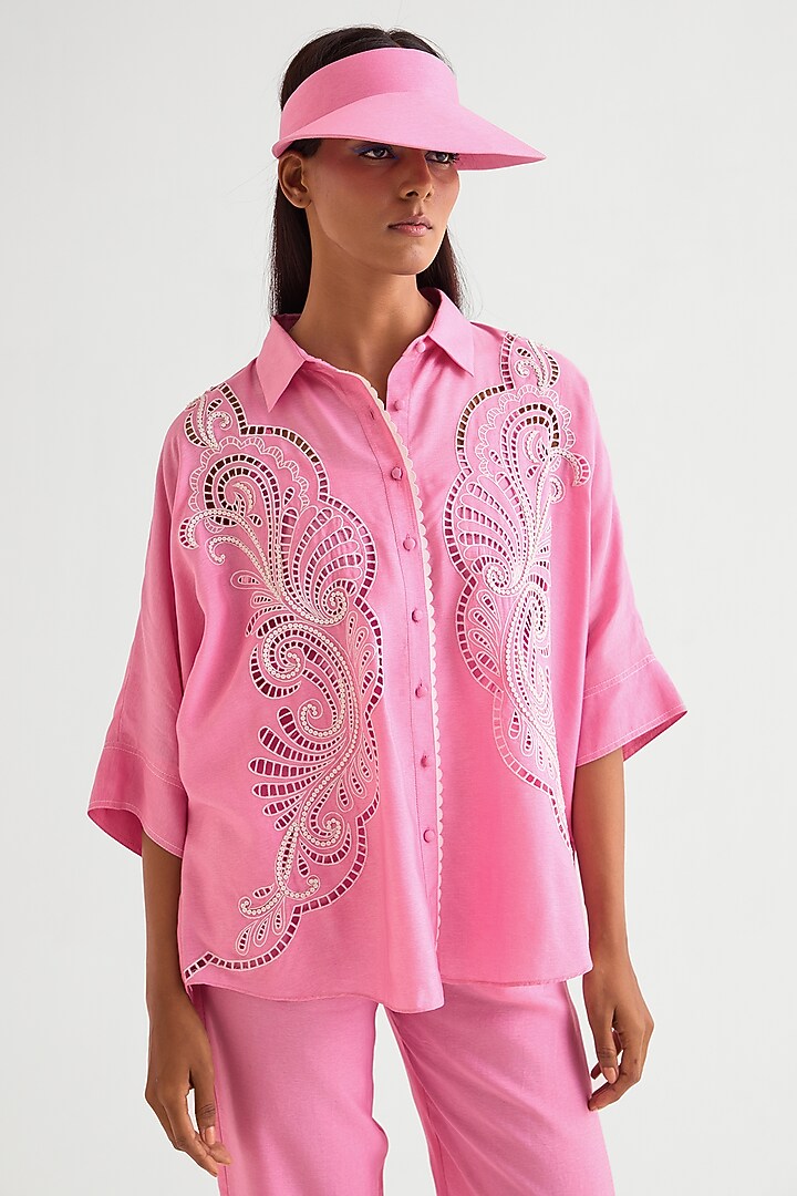 Candy Pink Silk Voile Co-Ord Set by Namrata Joshipura at Pernia's Pop Up Shop