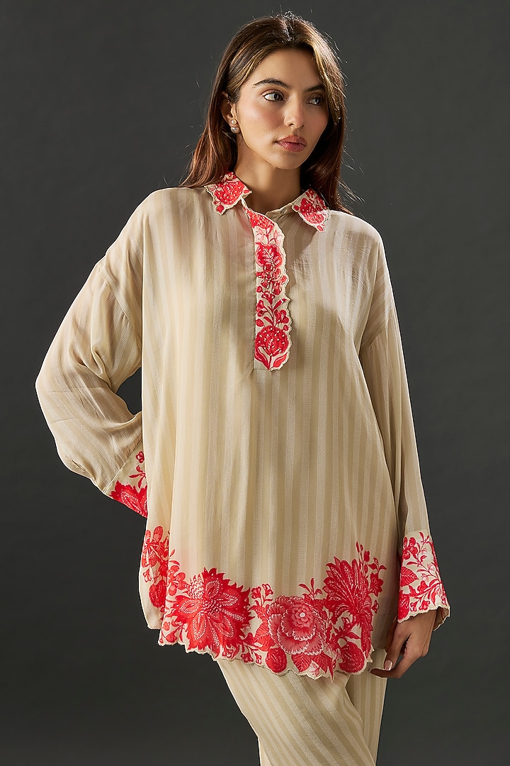 Beige Crepe Co-Ord Set by Namrata Joshipura at Pernia's Pop Up Shop