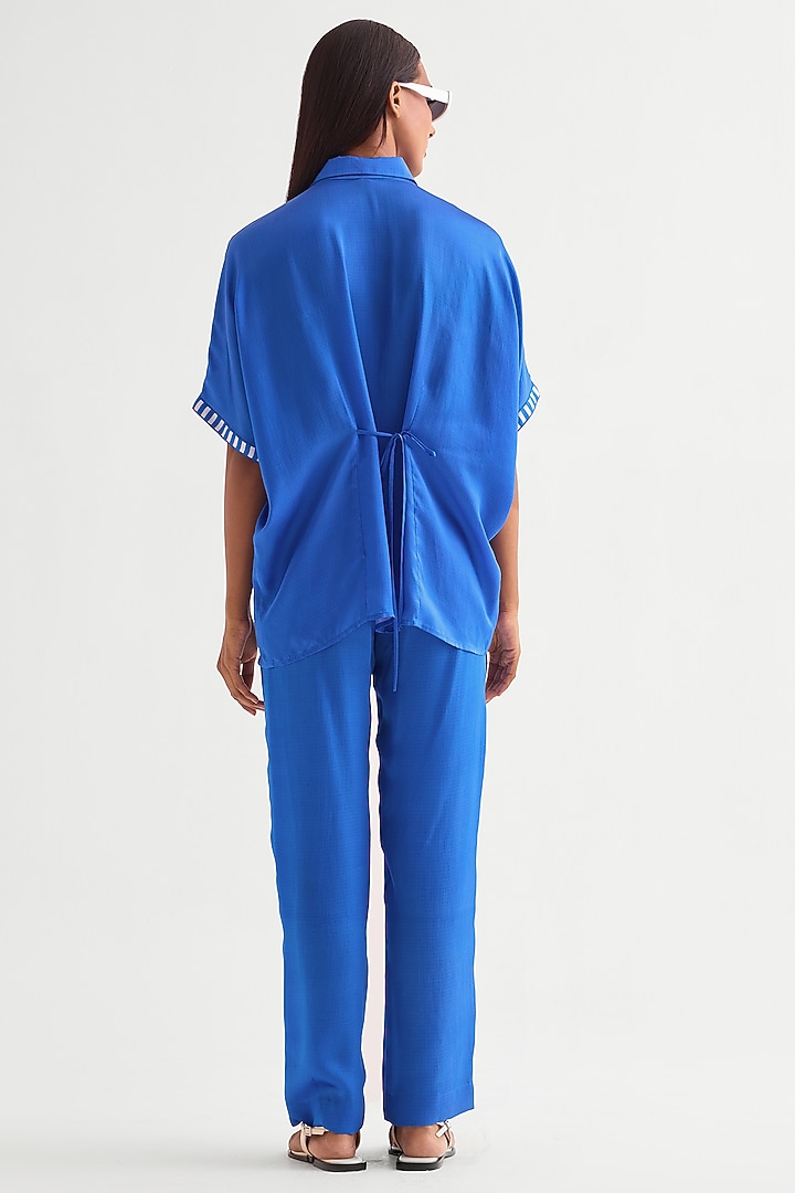 German Blue Satin Co-Ord Set by Namrata Joshipura at Pernia's Pop Up Shop
