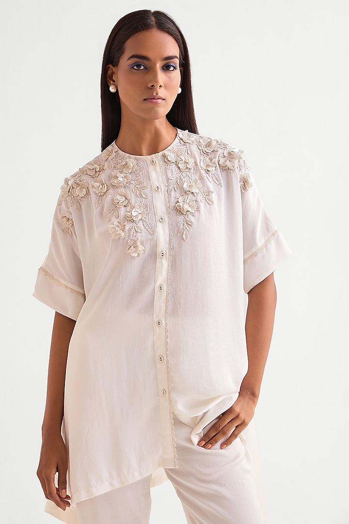 Ivory Satin Co-Ord Set by Namrata Joshipura at Pernia's Pop Up Shop