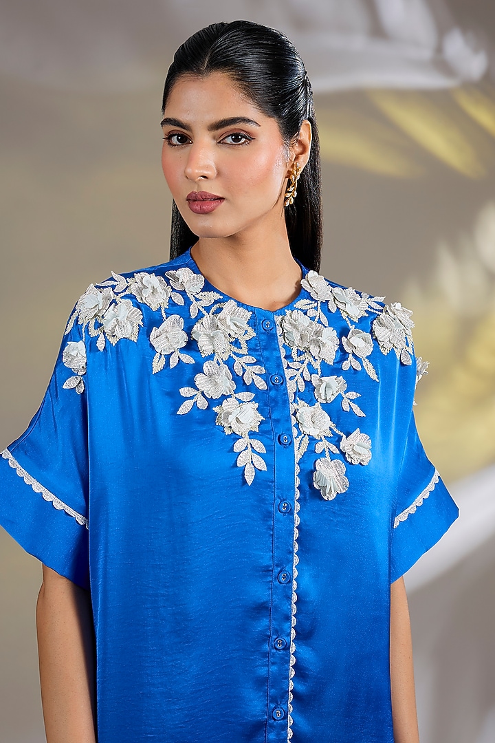 Blue Satin Tunic Set by Namrata Joshipura at Pernia's Pop Up Shop