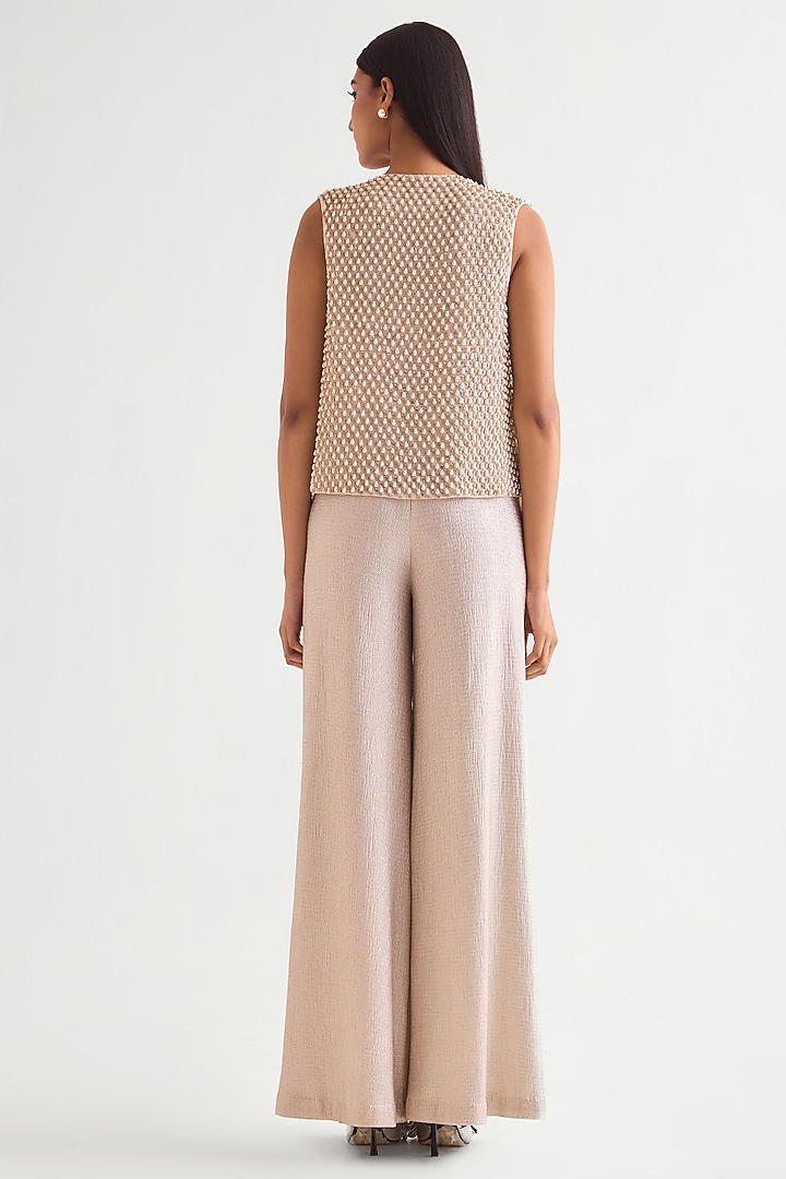 Ivory & Gold Shimmer Jersey Jumpsuit With Jacket by Namrata Joshipura at Pernia's Pop Up Shop