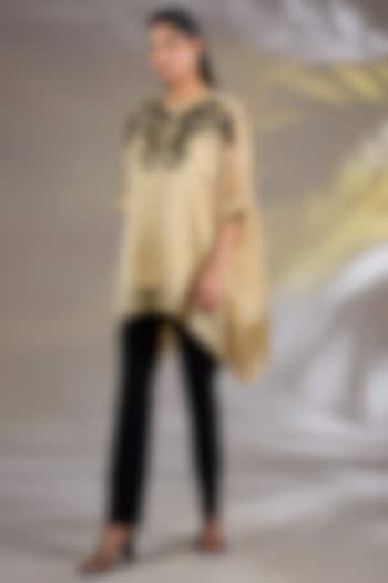 Beige Satin Hand & Machine Embellished Tunic by Namrata Joshipura at Pernia's Pop Up Shop