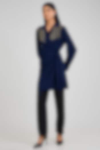 Navy Jersey hand Embellished Tie-Up Vacation Dress by Namrata Joshipura at Pernia's Pop Up Shop