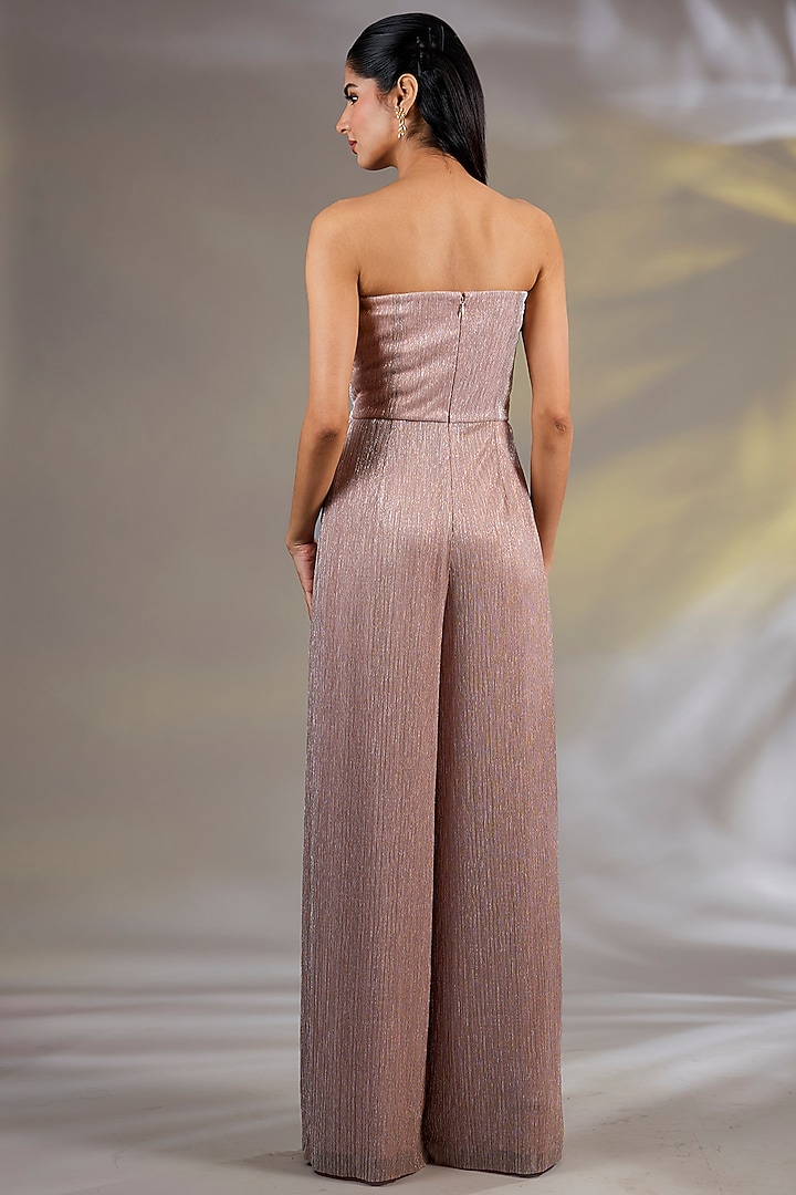 Salmon Pink Shimmer Georgette Jumpsuit by Namrata Joshipura at Pernia's Pop Up Shop