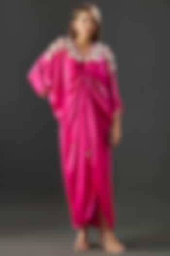 Fuchsia Satin Scrunchy Drawstring Vacation Dress by Namrata Joshipura at Pernia's Pop Up Shop