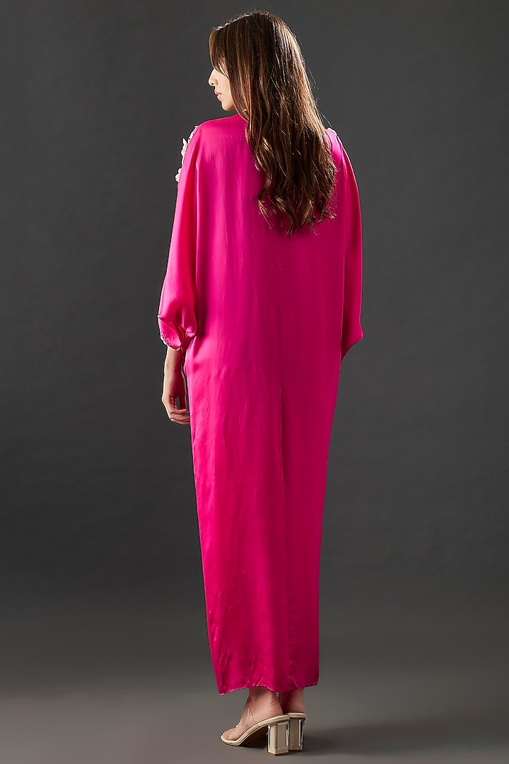 Fuchsia Satin Scrunchy Drawstring Vacation Dress by Namrata Joshipura at Pernia's Pop Up Shop